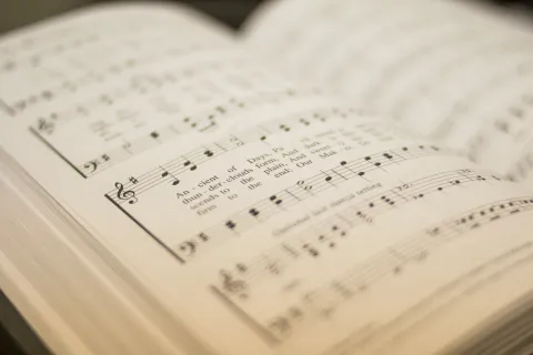 photo of an open church hymnal